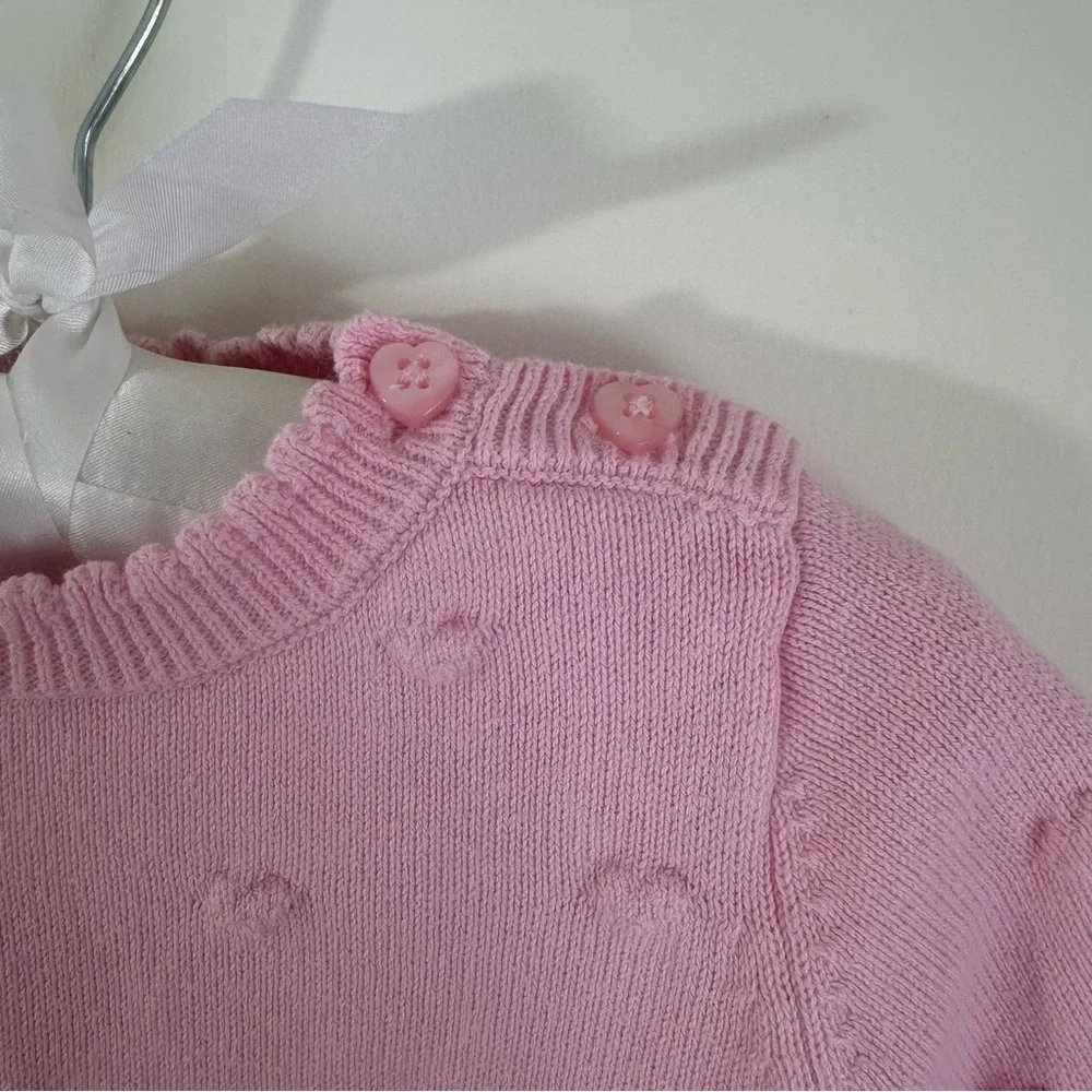 Cat & Jack Heart Stamped Sweater Crewneck Soft Pink Baby Girl Size 18M